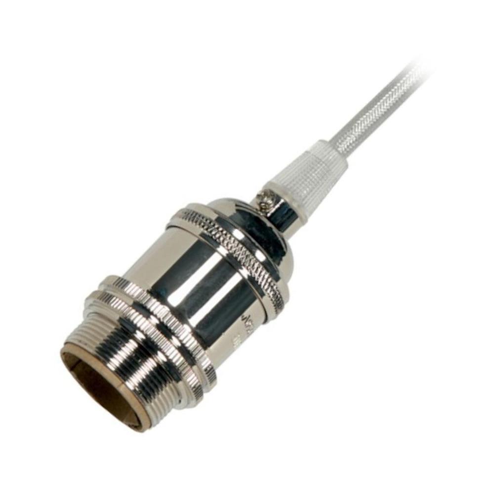 Single Polished Nickel Socket Pendant with 10' Silver Rayon Cord, Uno fitter