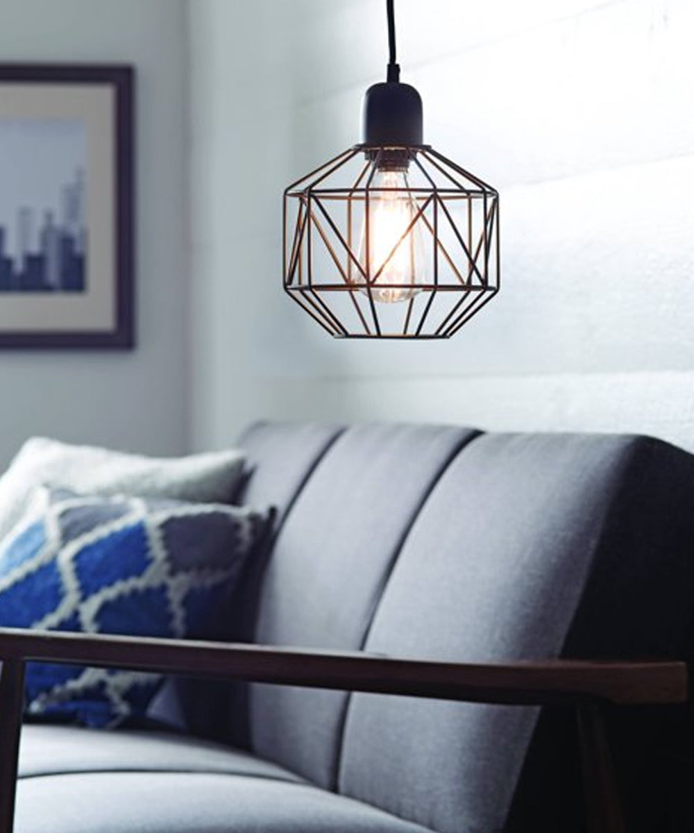 7"W 1-Light LED Metal Cage Plug-In Swag Pendant Lights (Set of 2) Bronze Finish