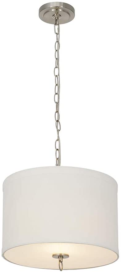 14"W 1 Light Pendant Brushed Nickel Finish with White Linen Shade