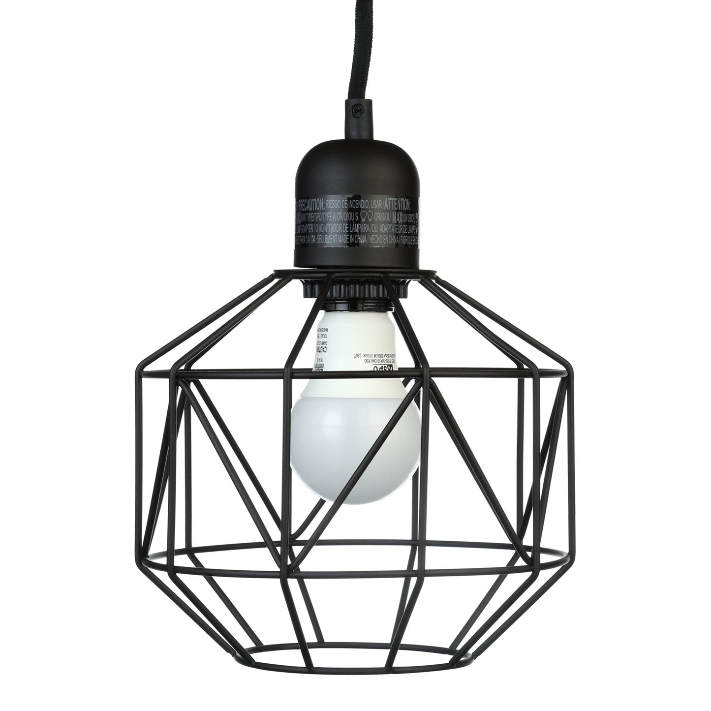 7"W 1-Light Metal Geometric Cage Plug-In Swag Pendant Light Bronze Finish