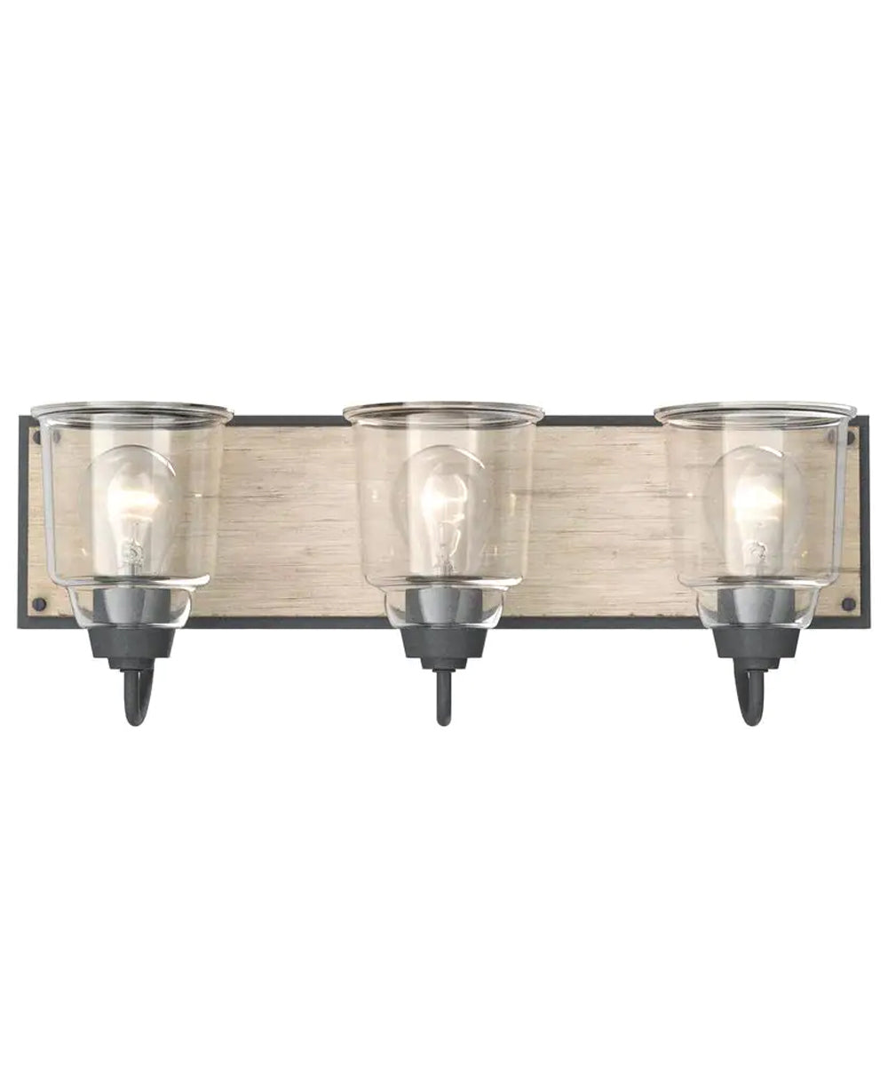 Augustine 22"W 3-Light Bath Vanity Light Fixture by Kichler Weathered Zinc with Whitewashed Faux Wood Finish