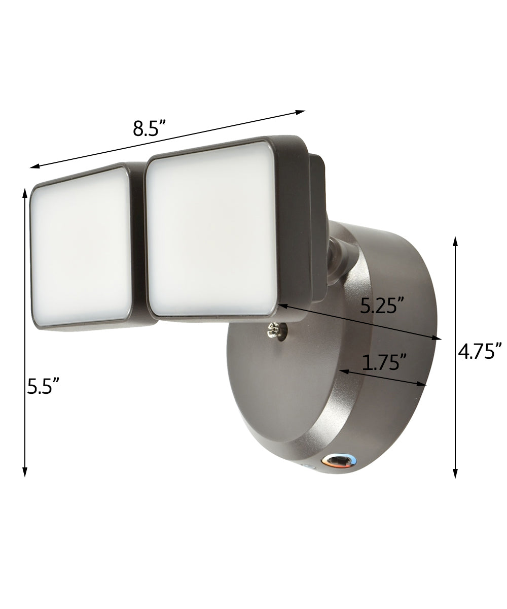 Dual Light Outdoor LED Wall Flood Light, Dusk to Dawn, Bronze Finish 6"H