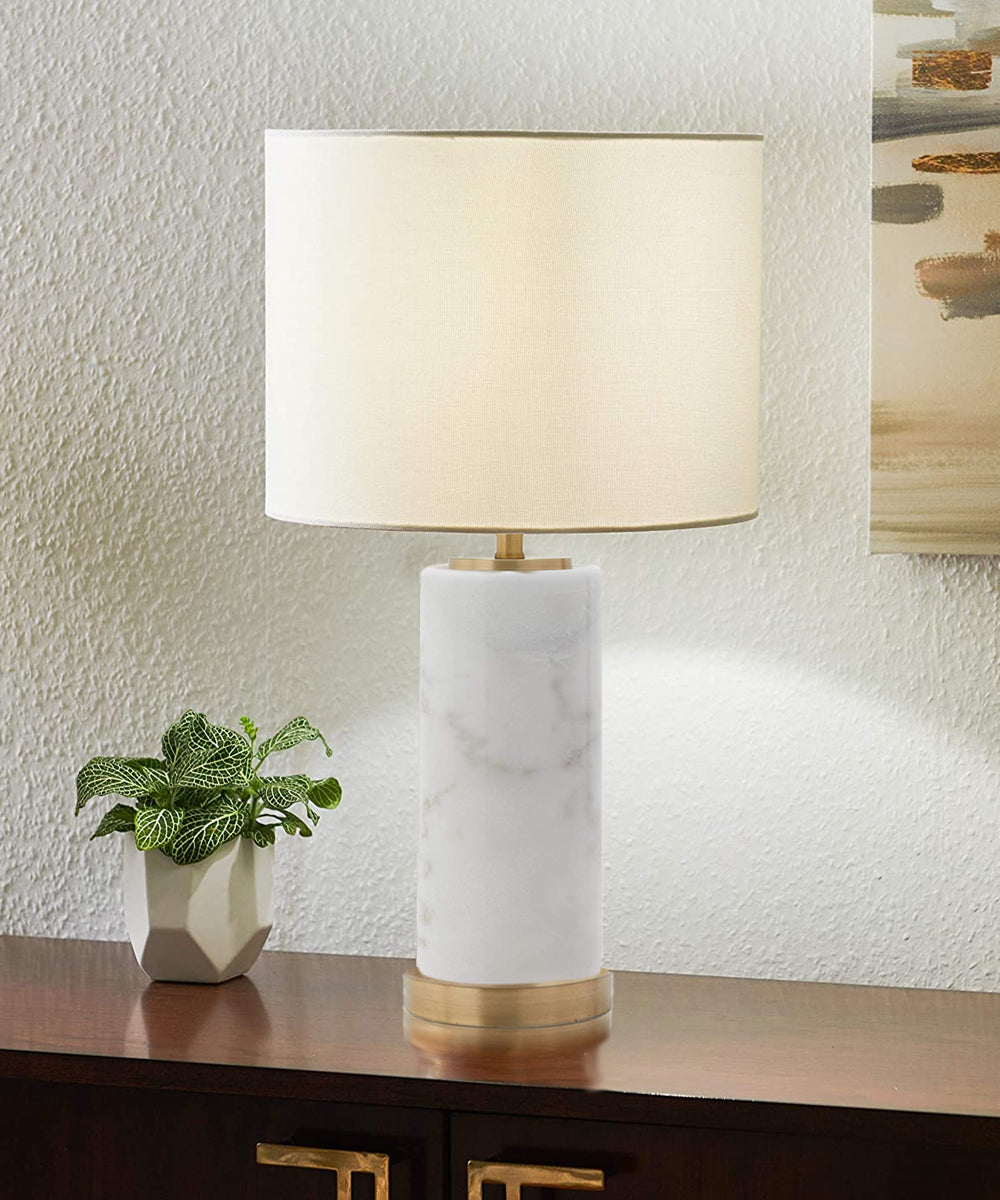 28"H C&C Glass Marble Table Lamp with White Linen Shade