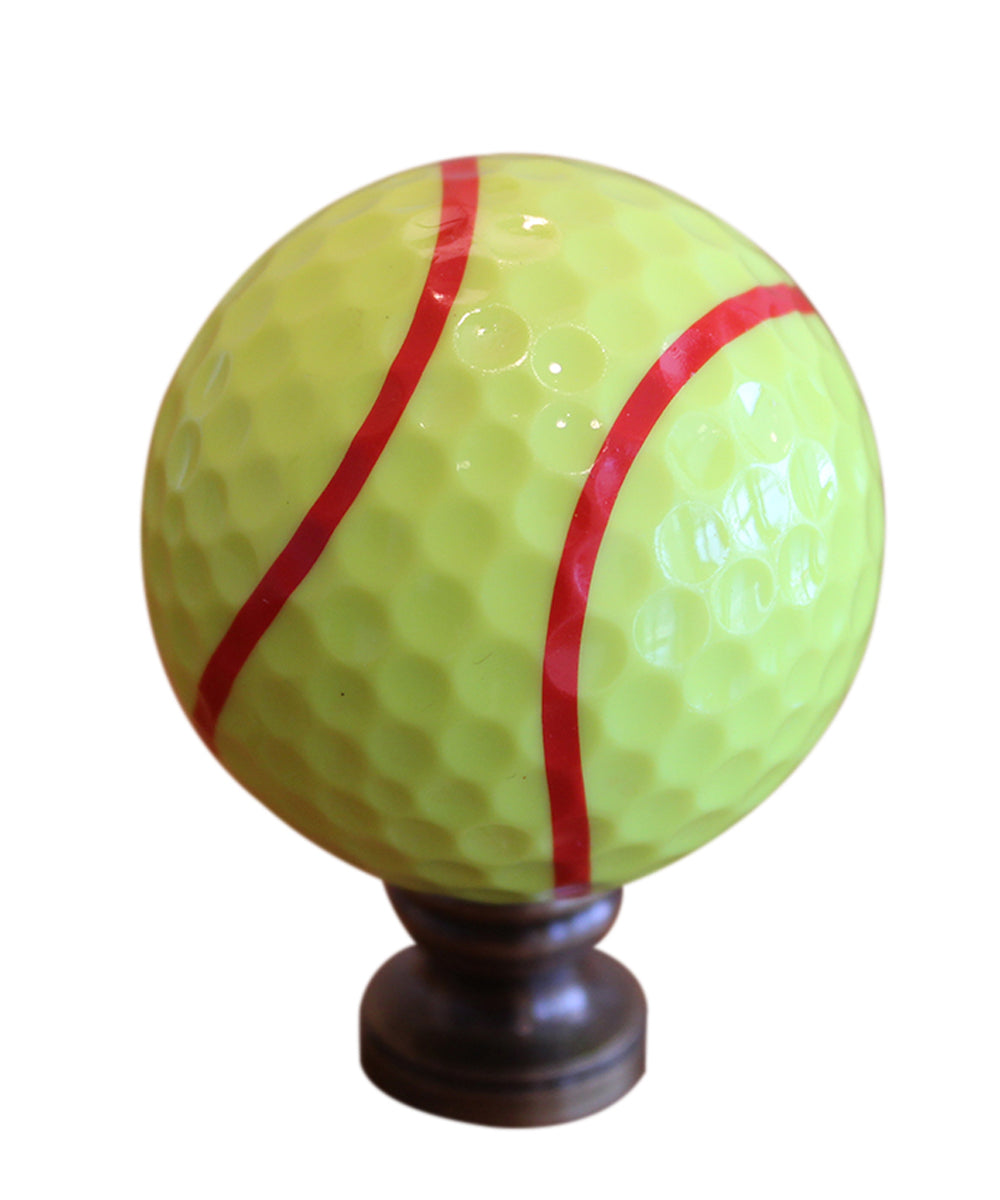 Tennis Ball Lamp Finial, Yellow with Red Stripe 2.25"h