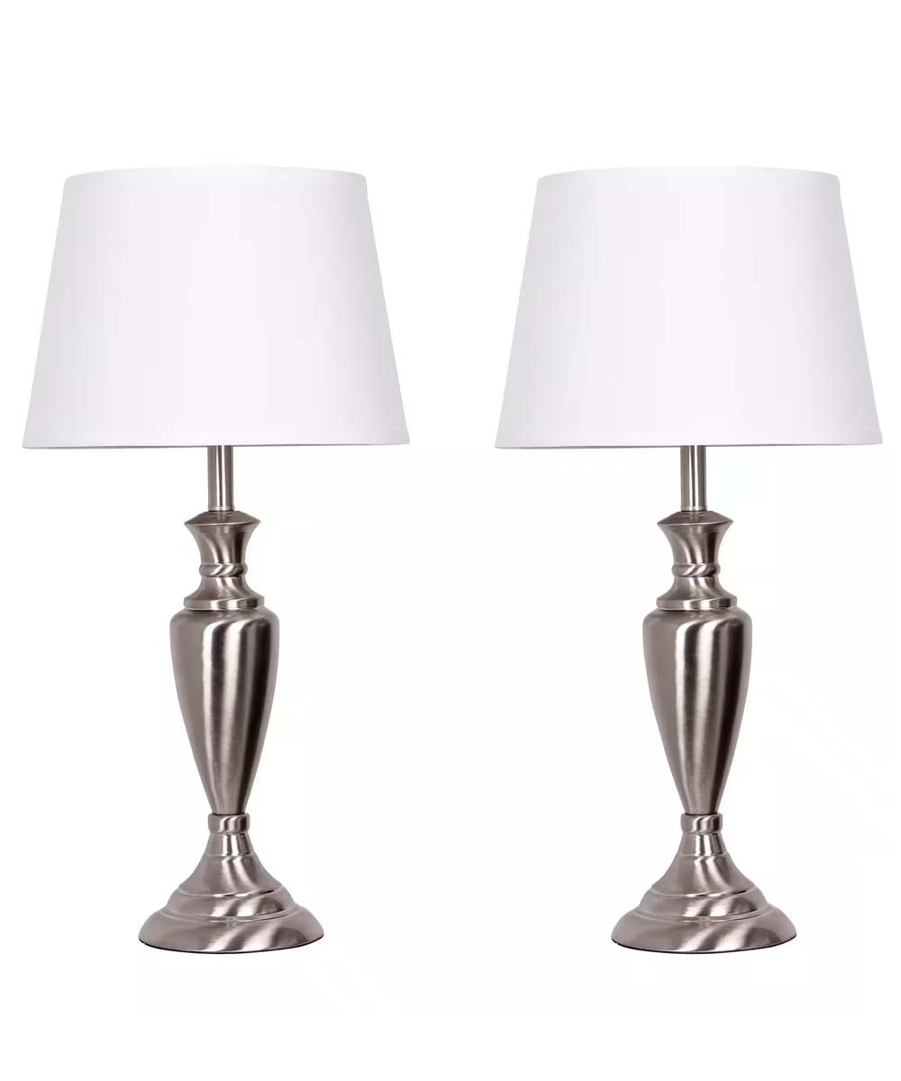 Catalina Copper Grove Kiowa 3-Piece Floor and Table Lamp Set, Modern Classic Brushed Nickel Metal Finish