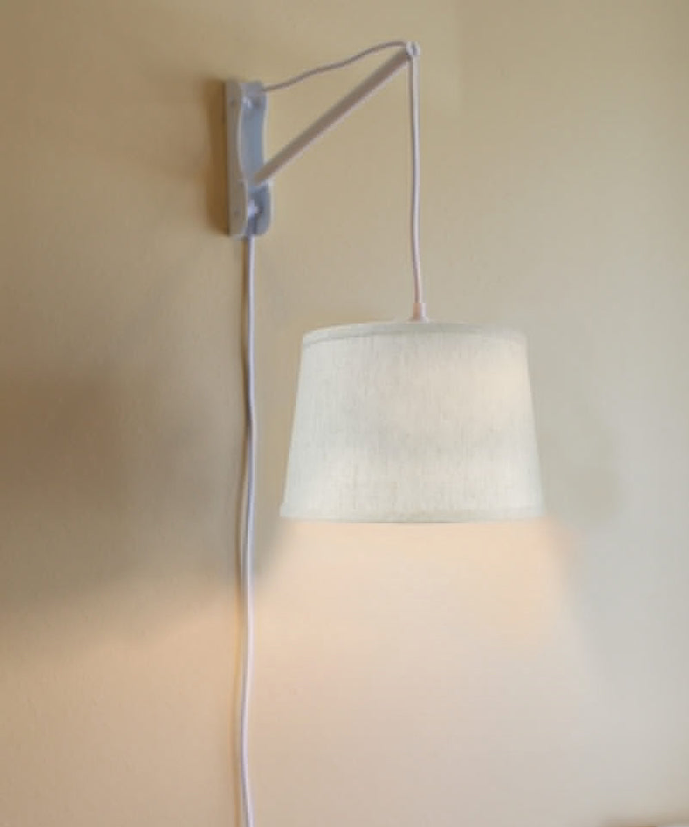 MAST Plug-In Wall Mount Pendant, 1 Light White Cord/Arm, Textured Shallow Drum Shade 10x12x08