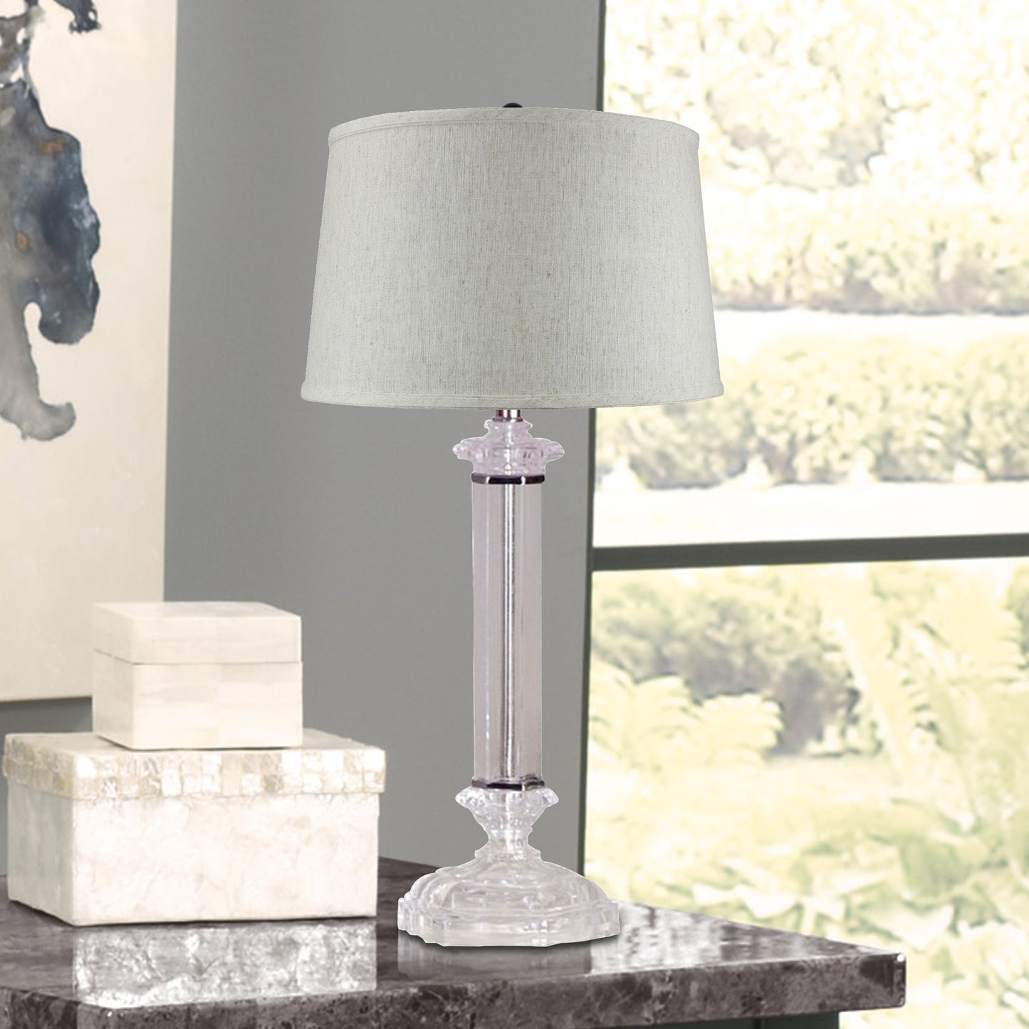 Battersby Table Lamp Base by Laura Ashley with Shallow Drum Hard Back Textured Oatmeal