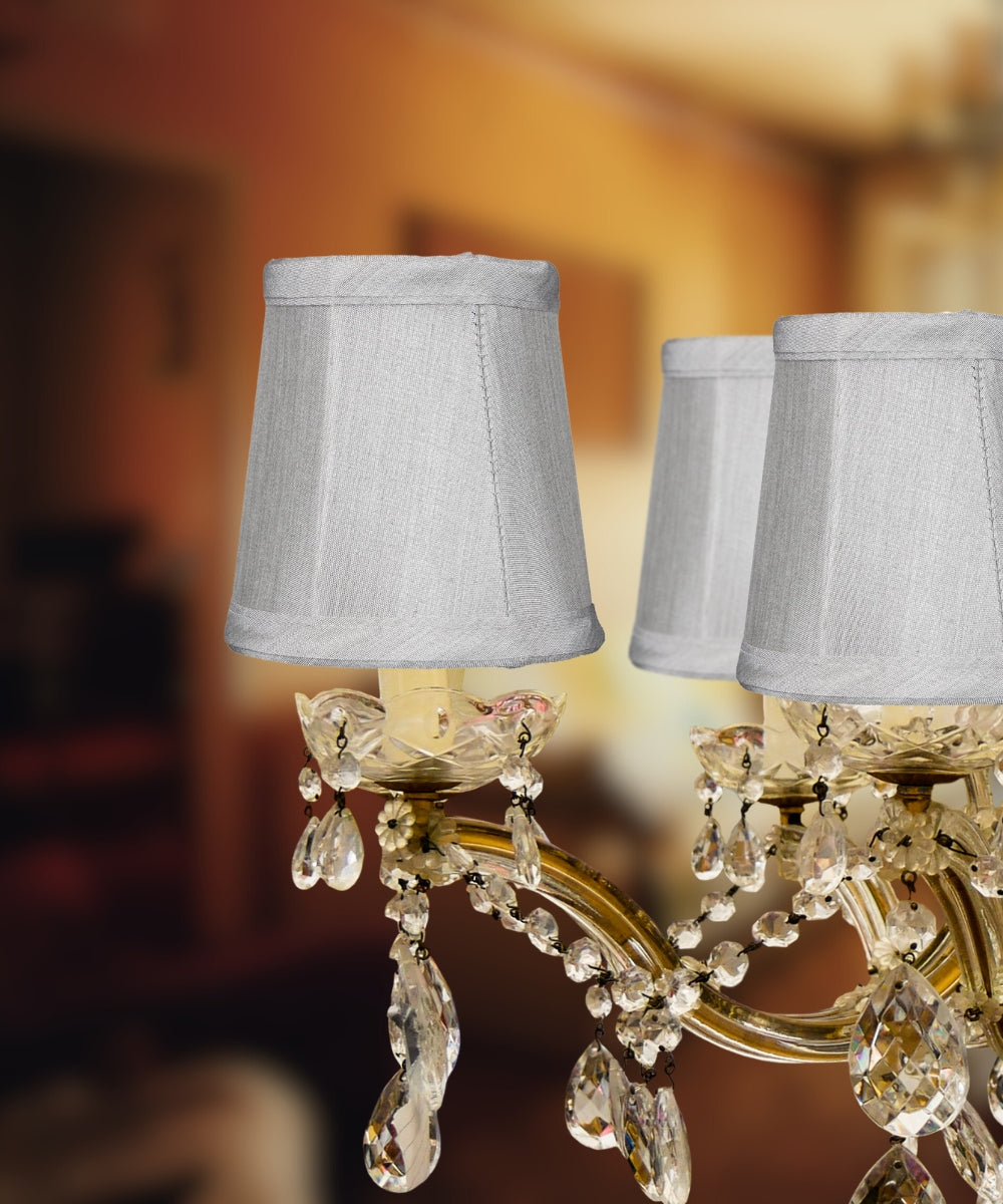 Set of 6 Gray Stretch Clip-On Candlelabra Clip-On Lamp shade 3x4x4