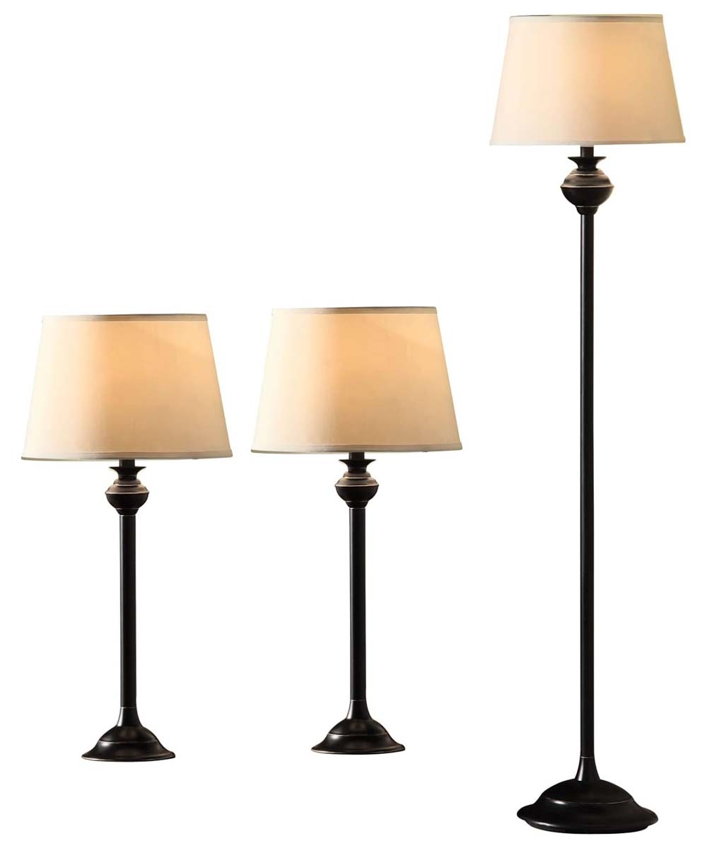 Catalina Copper Grove Larkspur 3-Piece Floor and Table Lamp Set, Modern Classic Elegant Black Metal Finish