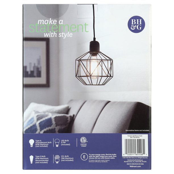 7"W 1-Light Metal Geometric Cage Plug-In Swag Pendant Light Bronze Finish