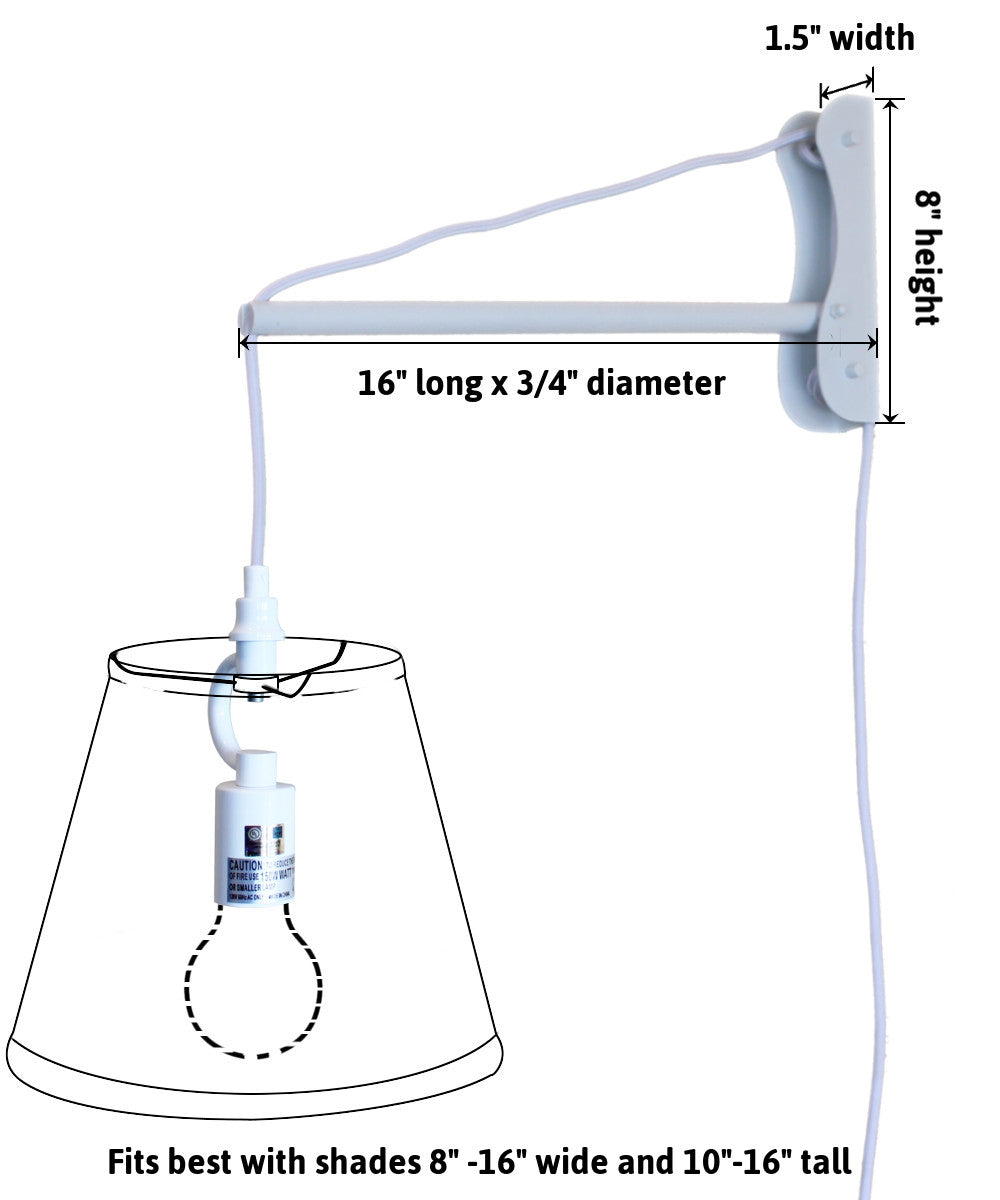 MAST Plug-In Wall Mount Pendant, 1 Light White Cord/Arm, Textured Shallow Drum Shade 10x12x08