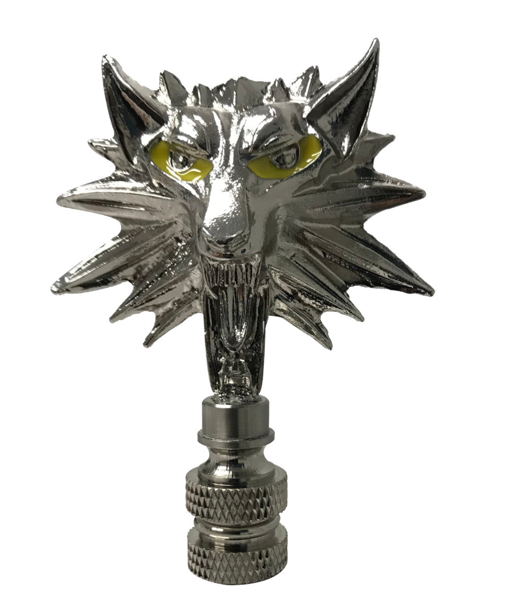 Wolf Head Lamp Finial Brushed Nickel Base 2.75"h