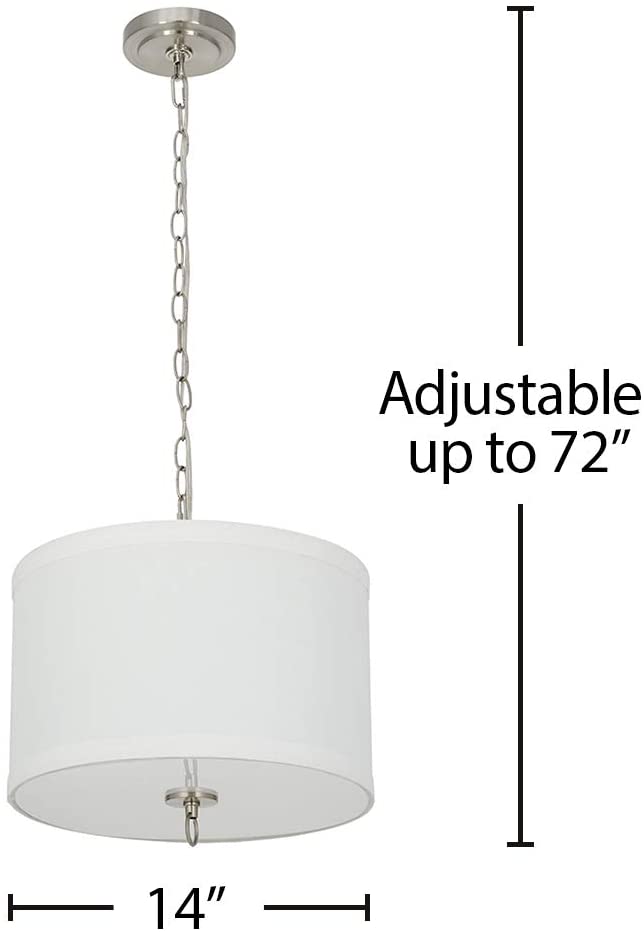 14"W 1 Light Pendant Brushed Nickel Finish with White Linen Shade