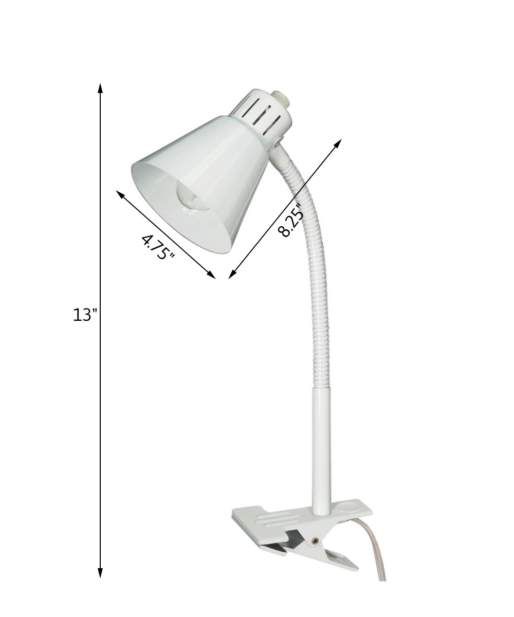 Satco 13"H 1 Light Clip-On Gooseneck White Clamp Desk Lamp