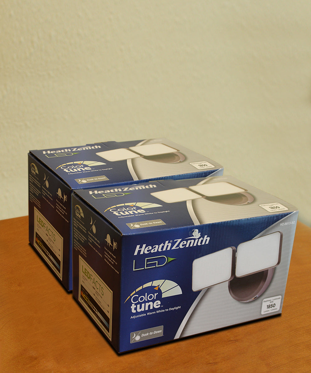 Dual Light Outdoor LED Wall Flood Lights, (2 Pack) Dusk to Dawn, Bronze Finish 6"H