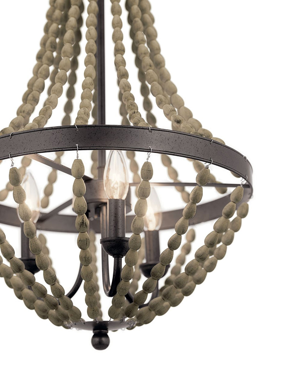 Coltyn 16"W 3-Light Mini Chandelier by Kichler Beaded Anvil Iron and Distressed Antique Grey Finish