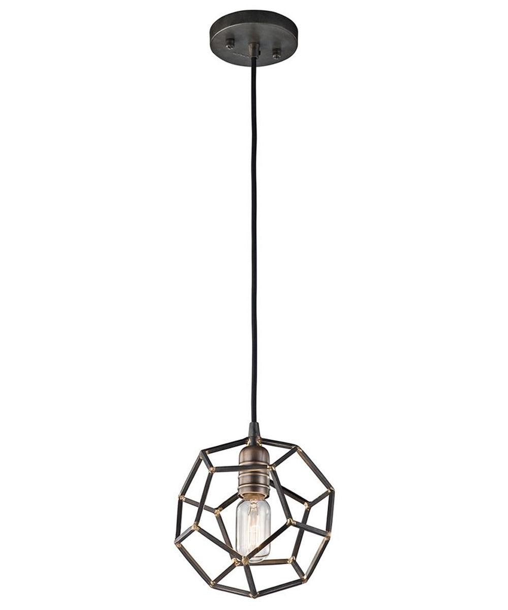 Rocklyn 8"W 1-Light Mini Pendant Light Fixture by Kichler Raw Steel Finish with Natural Brass Accents