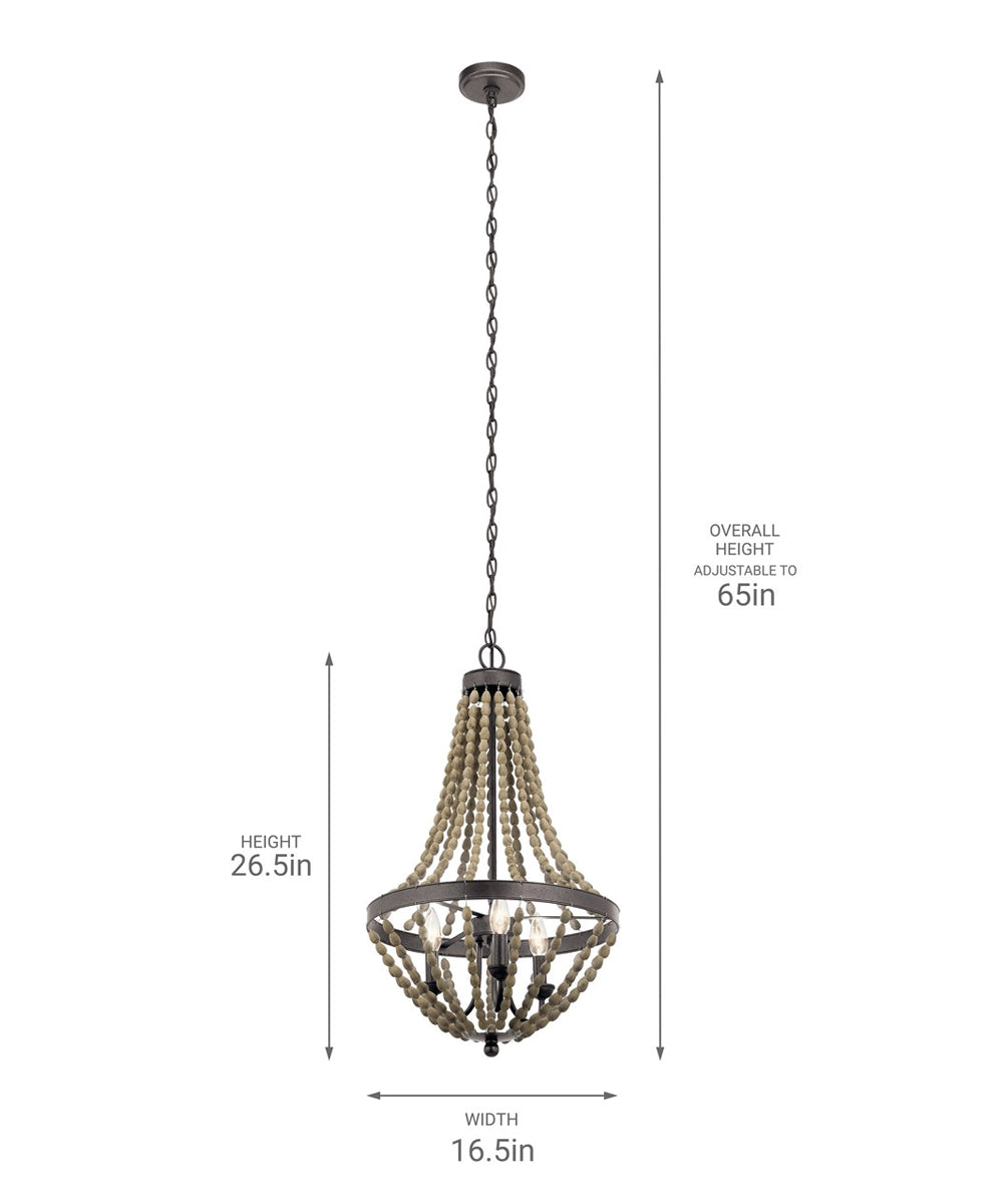 Coltyn 16"W 3-Light Mini Chandelier by Kichler Beaded Anvil Iron and Distressed Antique Grey Finish