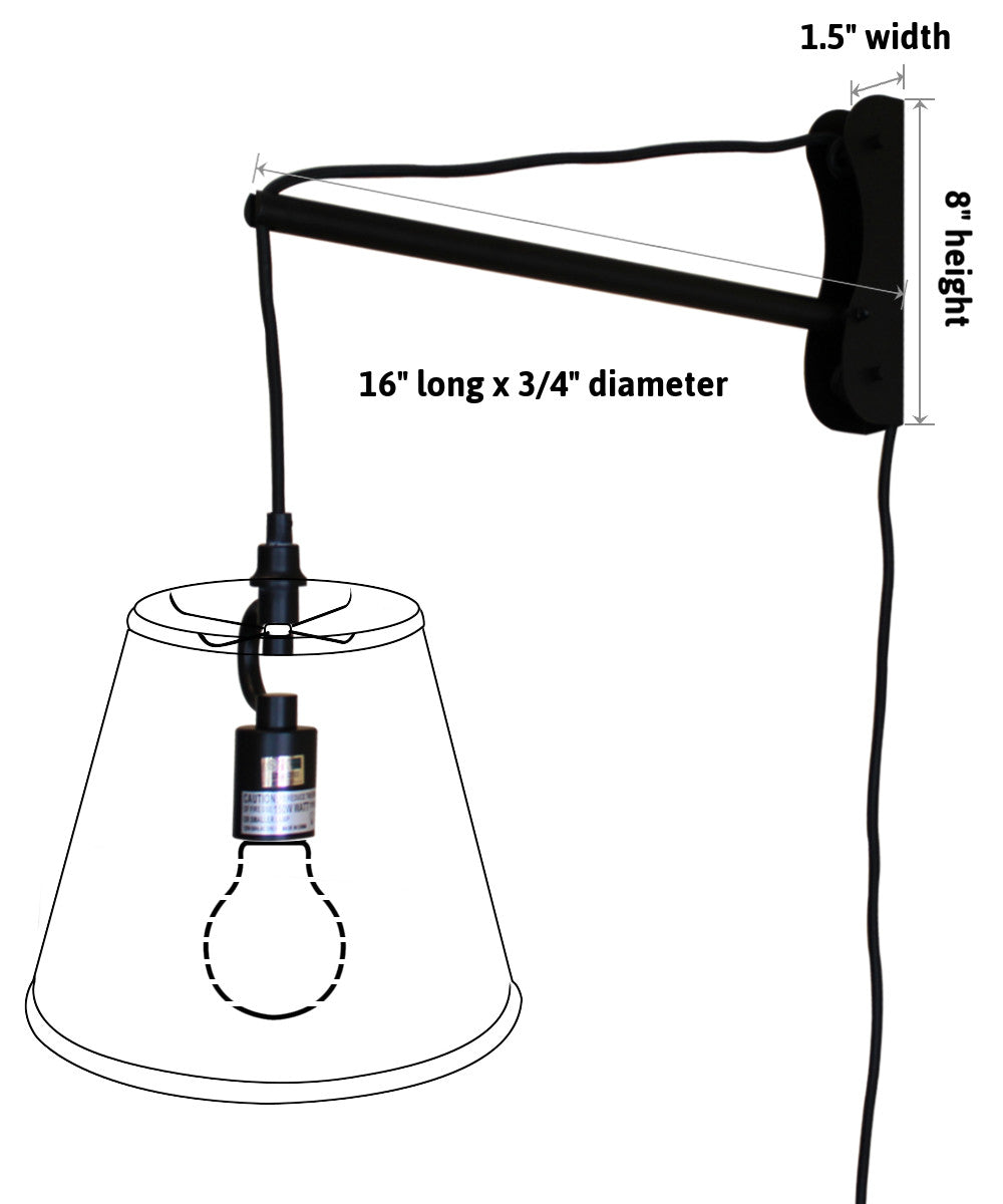 MAST Plug-In Wall Mount Pendant, 1 Light Black Cord/Arm, White Shade 12x14x10