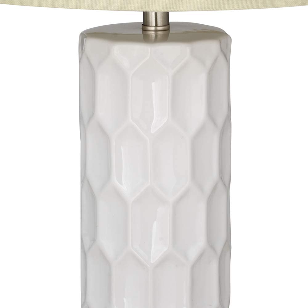 21"H White Ceramic Table Lamp Brushed Nickel Finish with Beige Shade