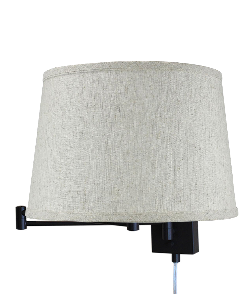 Dimmable Swing Arm Wall Light Bronze Brown Finish with Textured Oatmeal Lampshade - For Bedside, Living Room, Reading Chair