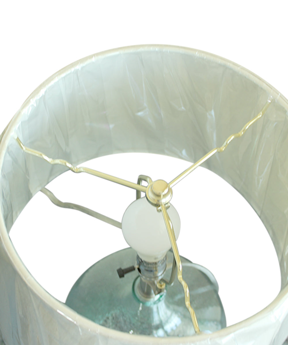 19"h Artisanal Hand-Blown Aqua Green Sea Glass Coastal Style Table Lamp, White Linen Drum Shade