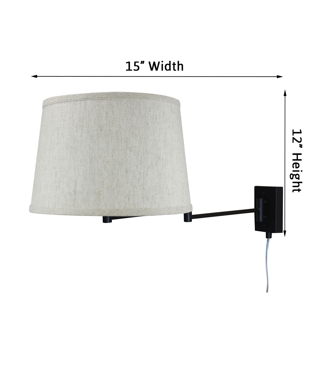 Dimmable Swing Arm Wall Light Bronze Brown Finish with Textured Oatmeal Lampshade - For Bedside, Living Room, Reading Chair