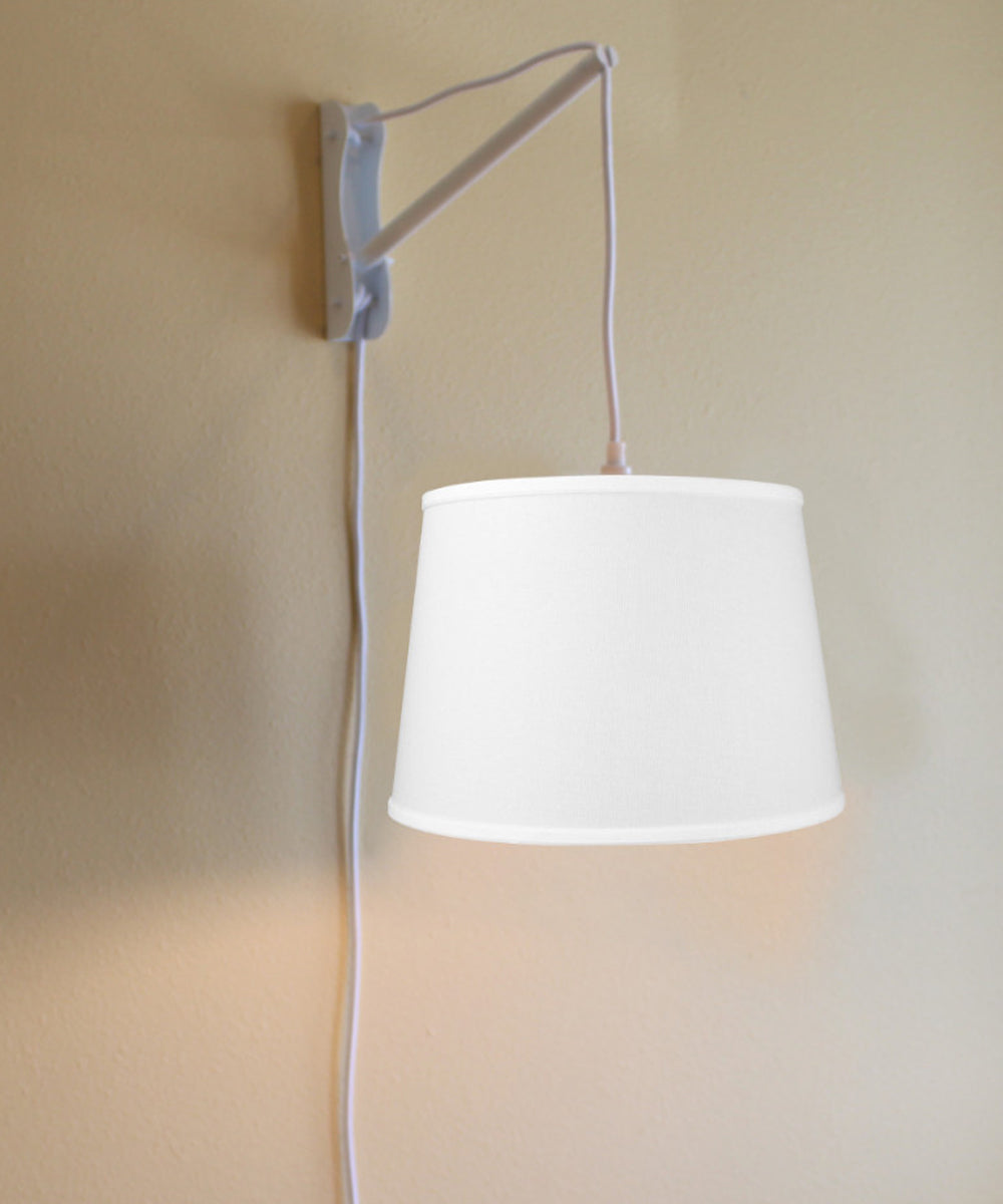 MAST Plug-In Wall Mount Pendant, 2 Light White Cord/Arm with Diffuser, White Linen Shade