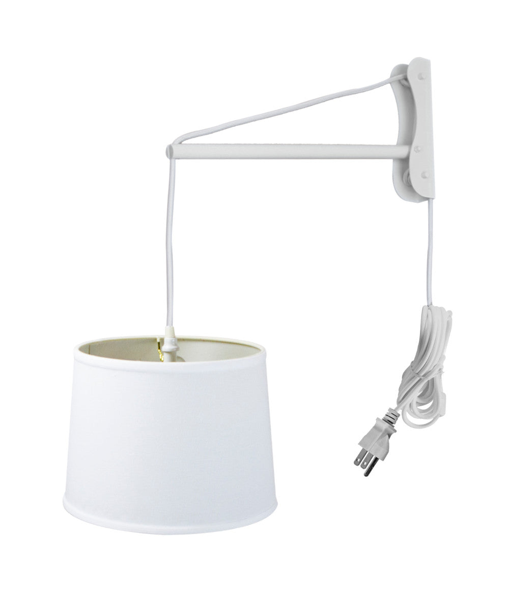 MAST Plug-In Wall Mount Pendant, 1 Light White Cord/Arm, White Shade 12x14x10