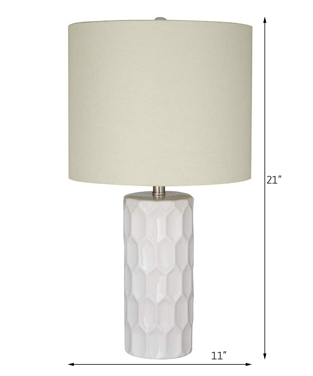 21"H White Ceramic Table Lamp Brushed Nickel Finish with Beige Shade