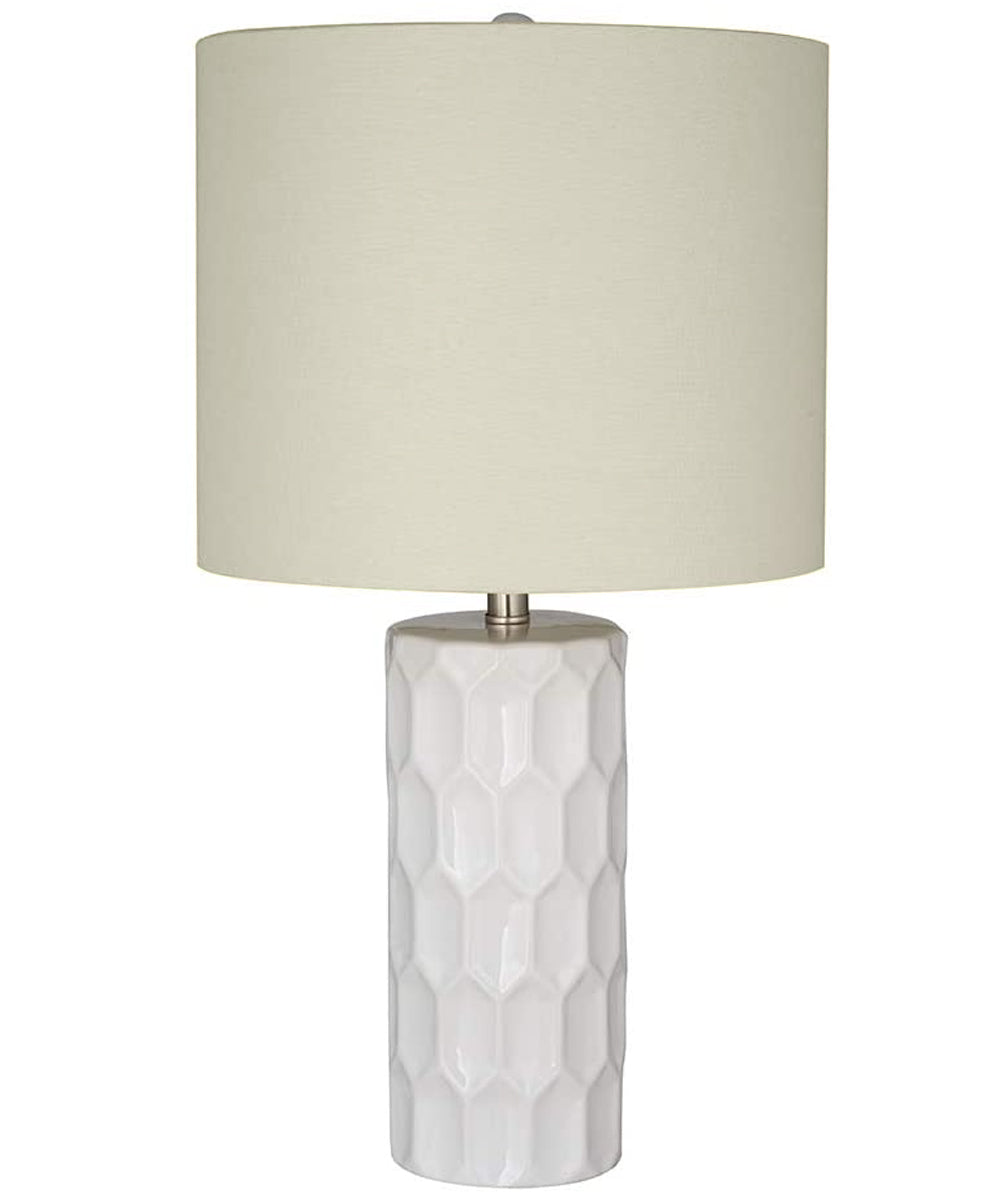 21"H White Ceramic Table Lamp Brushed Nickel Finish with Beige Shade