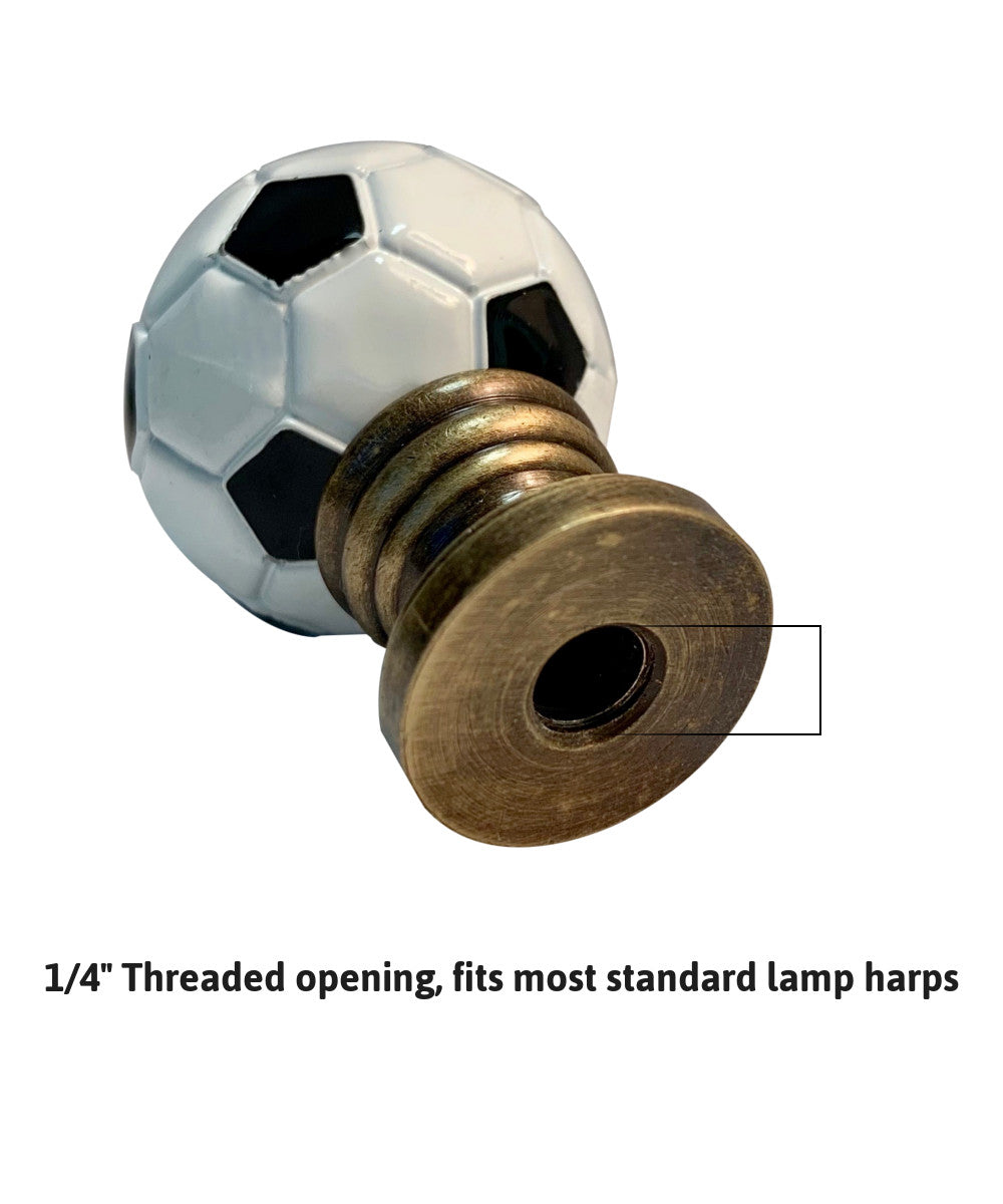 Alloy Soccer Ball Lamp Finial Antiqued Brass Base 1.75"h