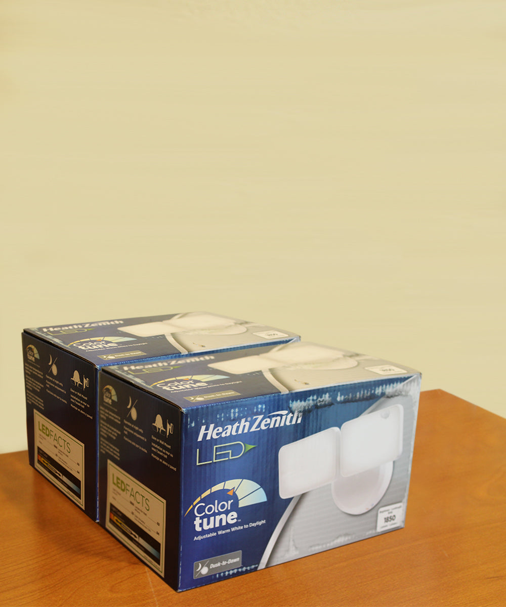 Outdoor LED Dual Head Wall Spot Lights (2 Pack) Dusk to Dawn, White Finish 6"H