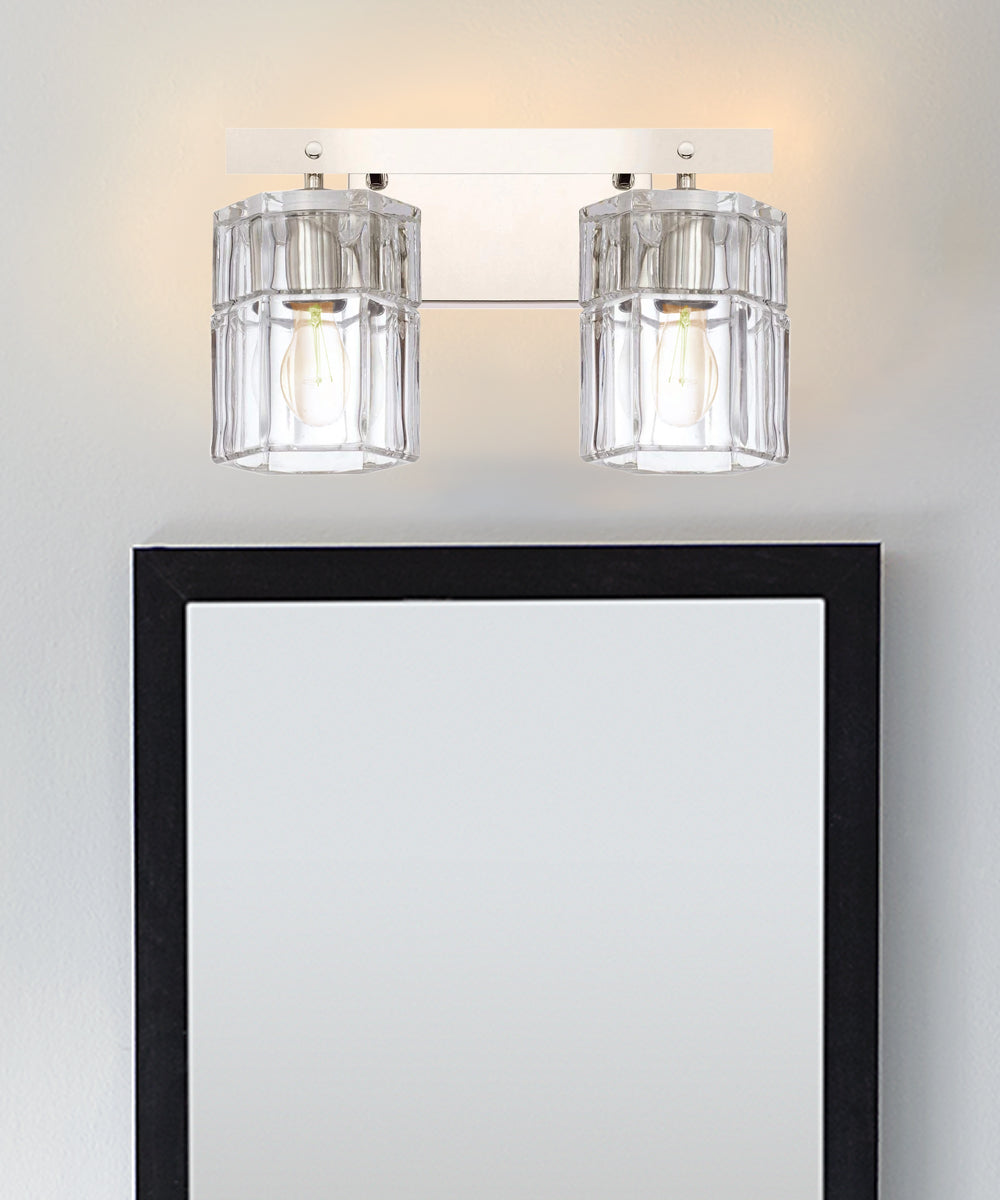 14"W Sloane 2-Light Vanity Polished Nickel Finish with Clear Grooved Glass