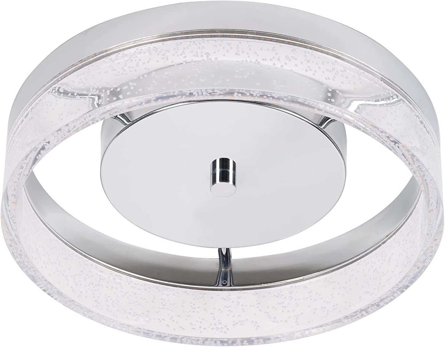 Cresswell 12"W 1-Light Fizzy Polished Nickel LED Modern Flush Mount Light Fixture with Clear Bubble Seeded Acrylic Shade