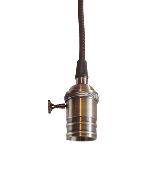 Single Light Bare Bulb Farmhouse Pendant with Retro Switch on Socket, Antique Brass Finish by Home Concept