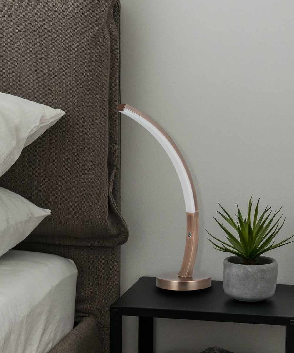 23"H Luca LED Curved Arc Dimmable Metal Table Lamp with Copper Finish