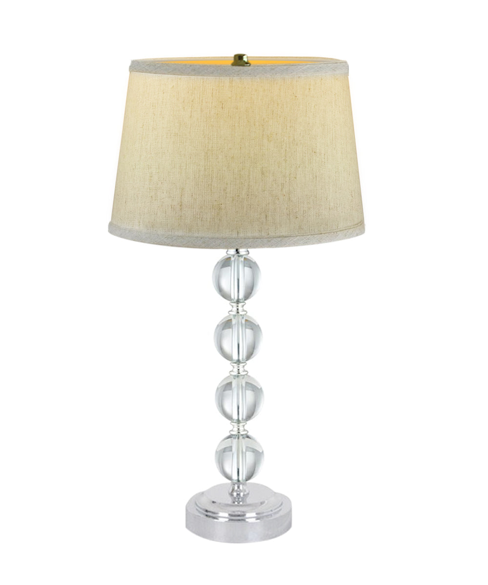 18"H Stacked Glass Ball Lamp Set Brushed Nickel, Textured Oatmeal Shade (Set of 2)