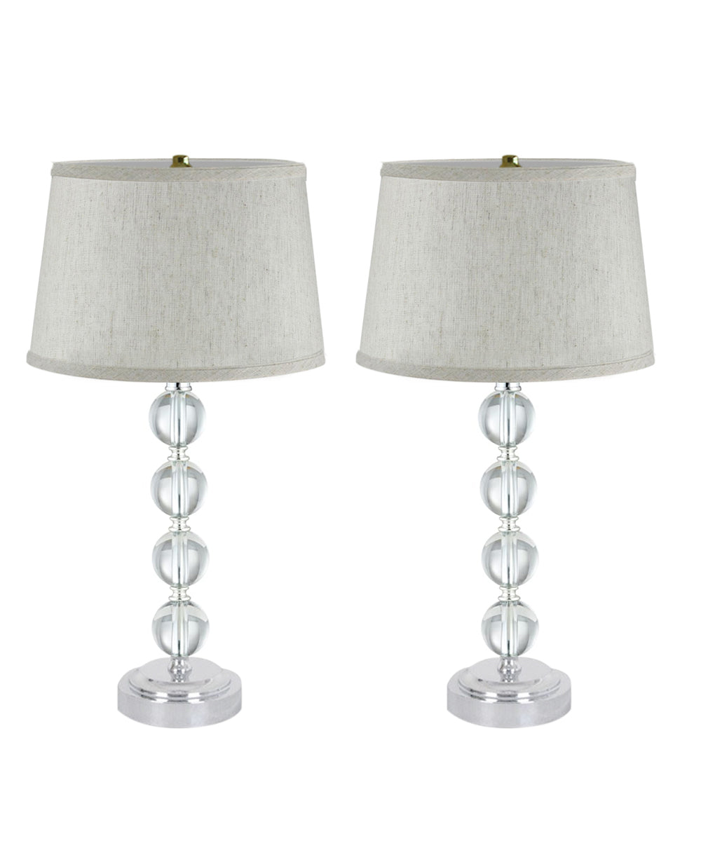 18"H Stacked Glass Ball Lamp Set Brushed Nickel, Textured Oatmeal Shade (Set of 2)