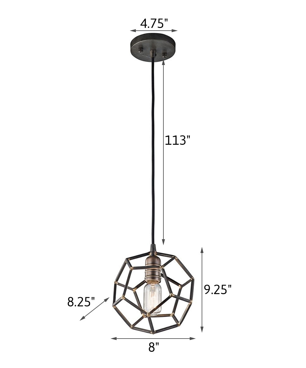 Rocklyn 8"W 1-Light Mini Pendant Light Fixture by Kichler Raw Steel Finish with Natural Brass Accents