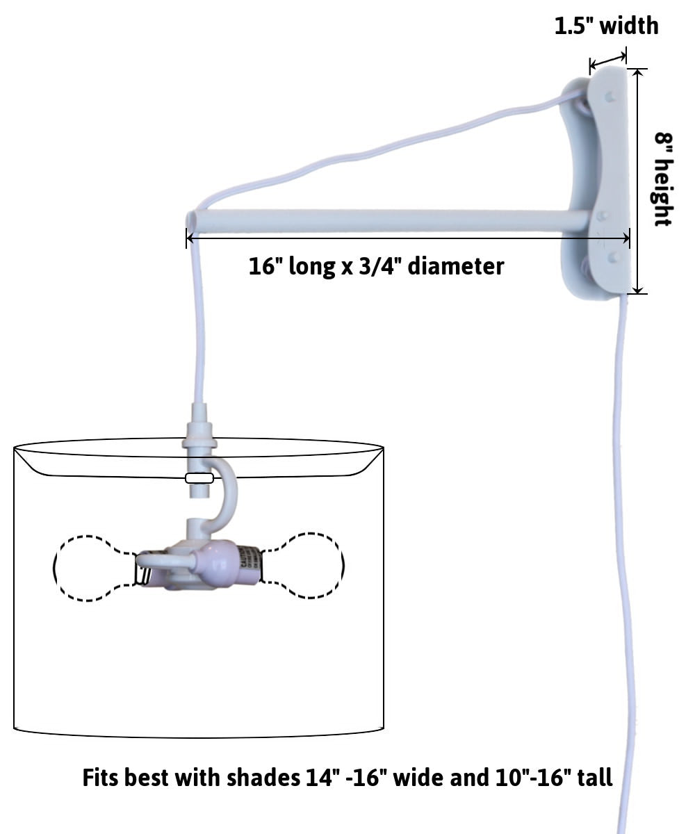 MAST Plug-In Wall Mount Pendant, 2 Light White Cord/Arm with Diffuser, White Linen Shade