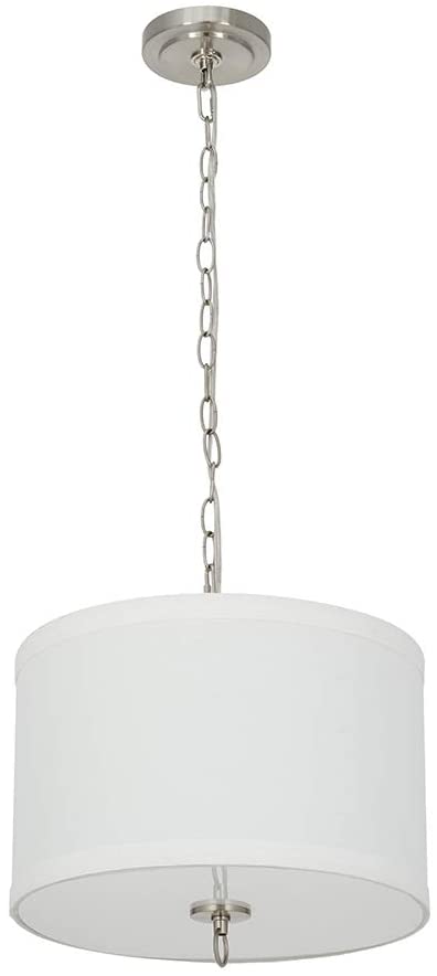 14"W 1 Light Pendant Brushed Nickel Finish with White Linen Shade