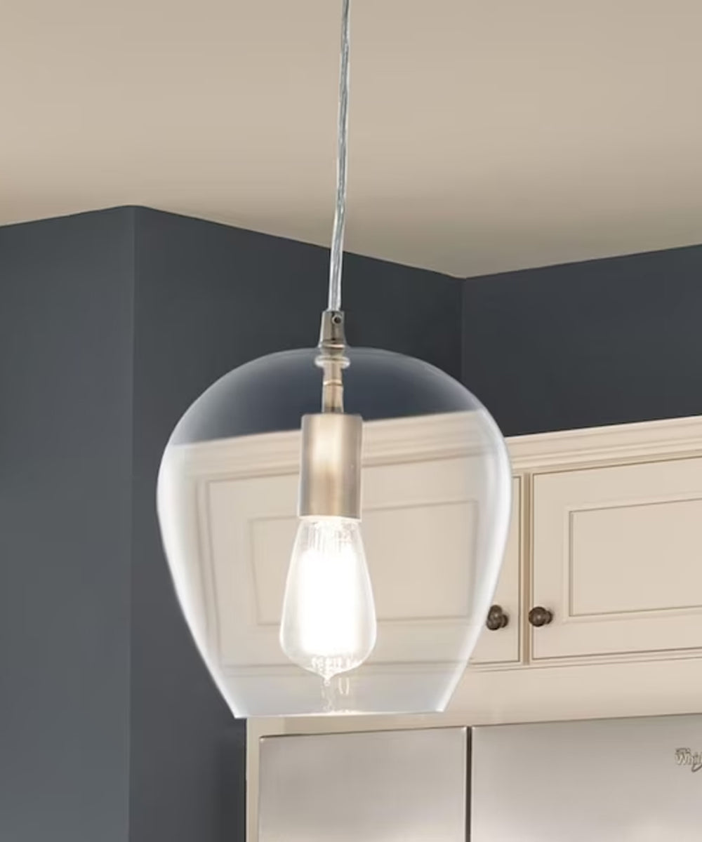 Allen + Roth 8"W 1-Light Bell Mini Pendant Light Fixture by Kichler Brushed Nickel with Clear Glass Shade Finish