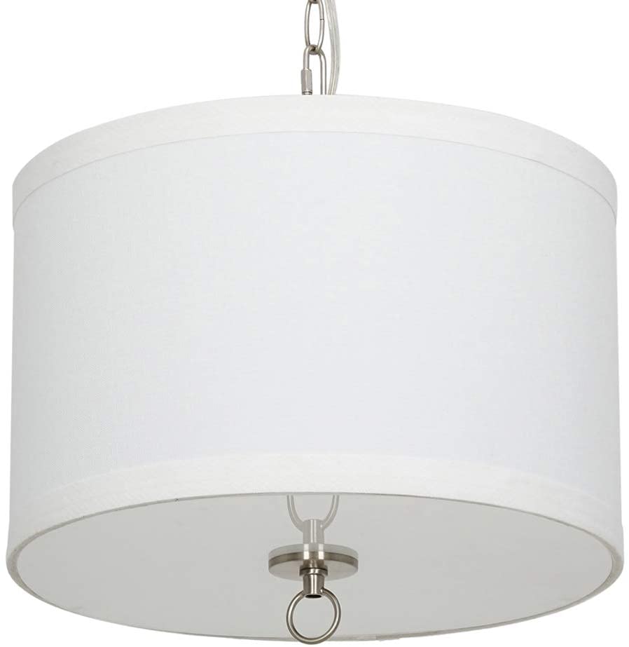 14"W 1 Light Pendant Brushed Nickel Finish with White Linen Shade