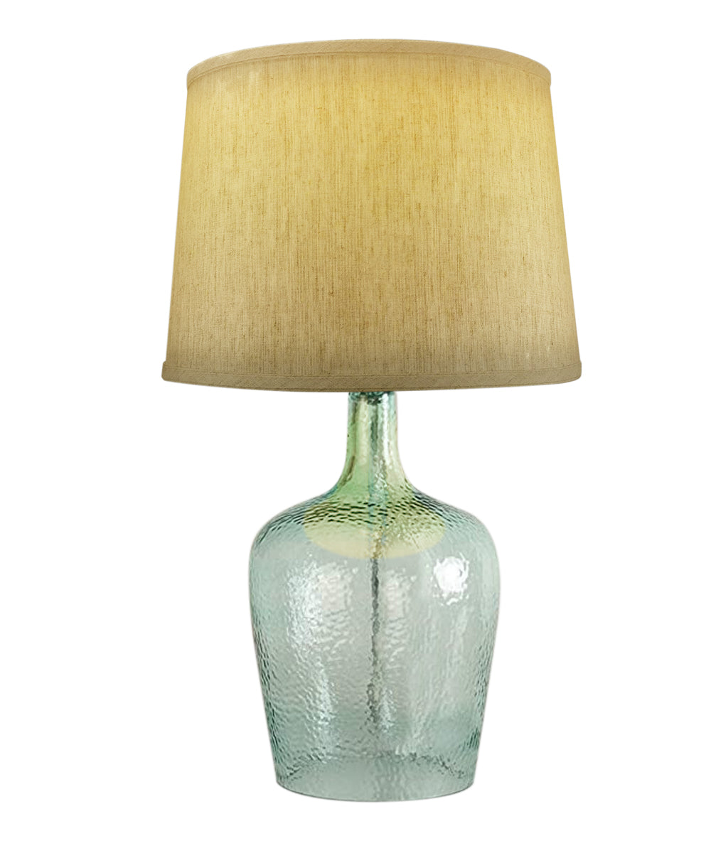 19"h Artisanal Hand-Blown Aqua Green Sea Glass Coastal Style Table Lamp with Textured Oatmeal Drum Shade