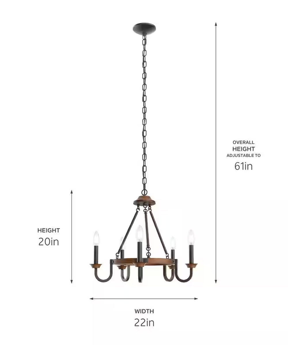 Barrett 22"W 5-Light Chandelier by Kichler Auburn Stain with Anvil Iron Finish