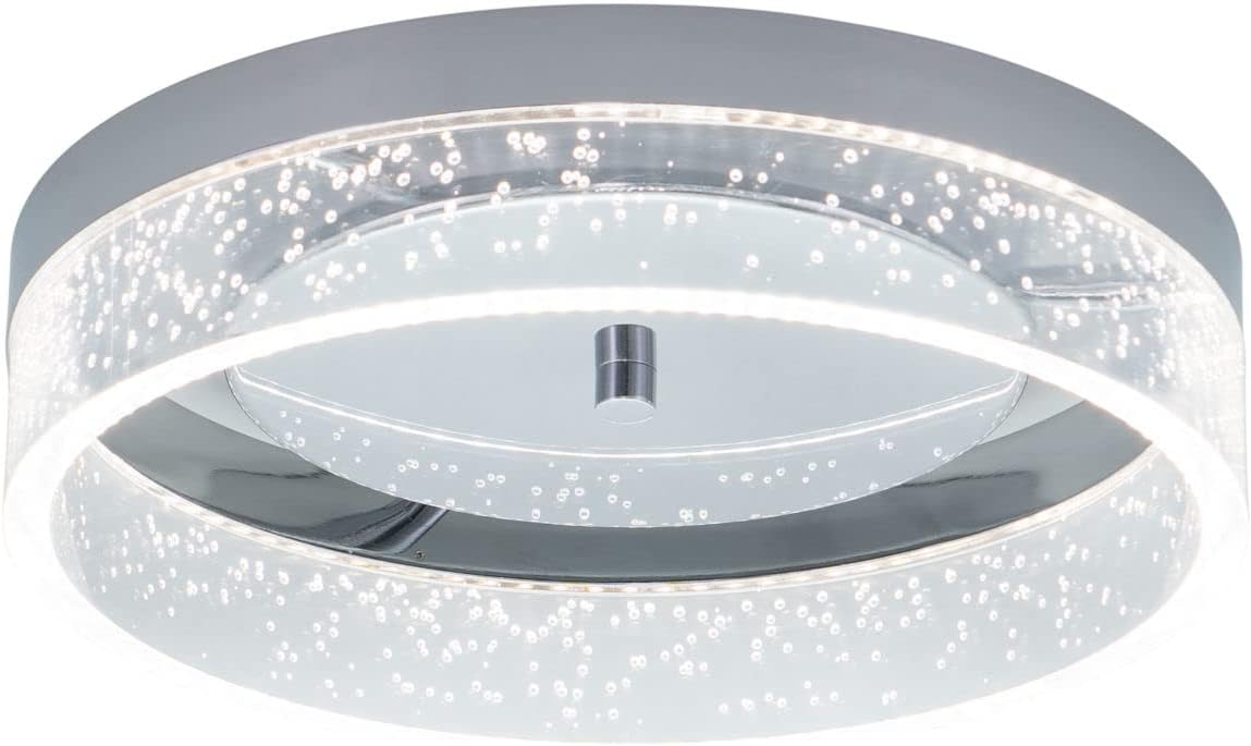 Cresswell 12"W 1-Light Fizzy Polished Nickel LED Modern Flush Mount Light Fixture with Clear Bubble Seeded Acrylic Shade