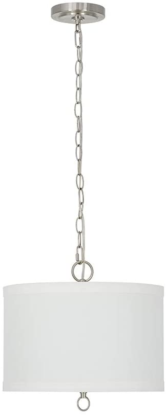 14"W 1 Light Pendant Brushed Nickel Finish with White Linen Shade