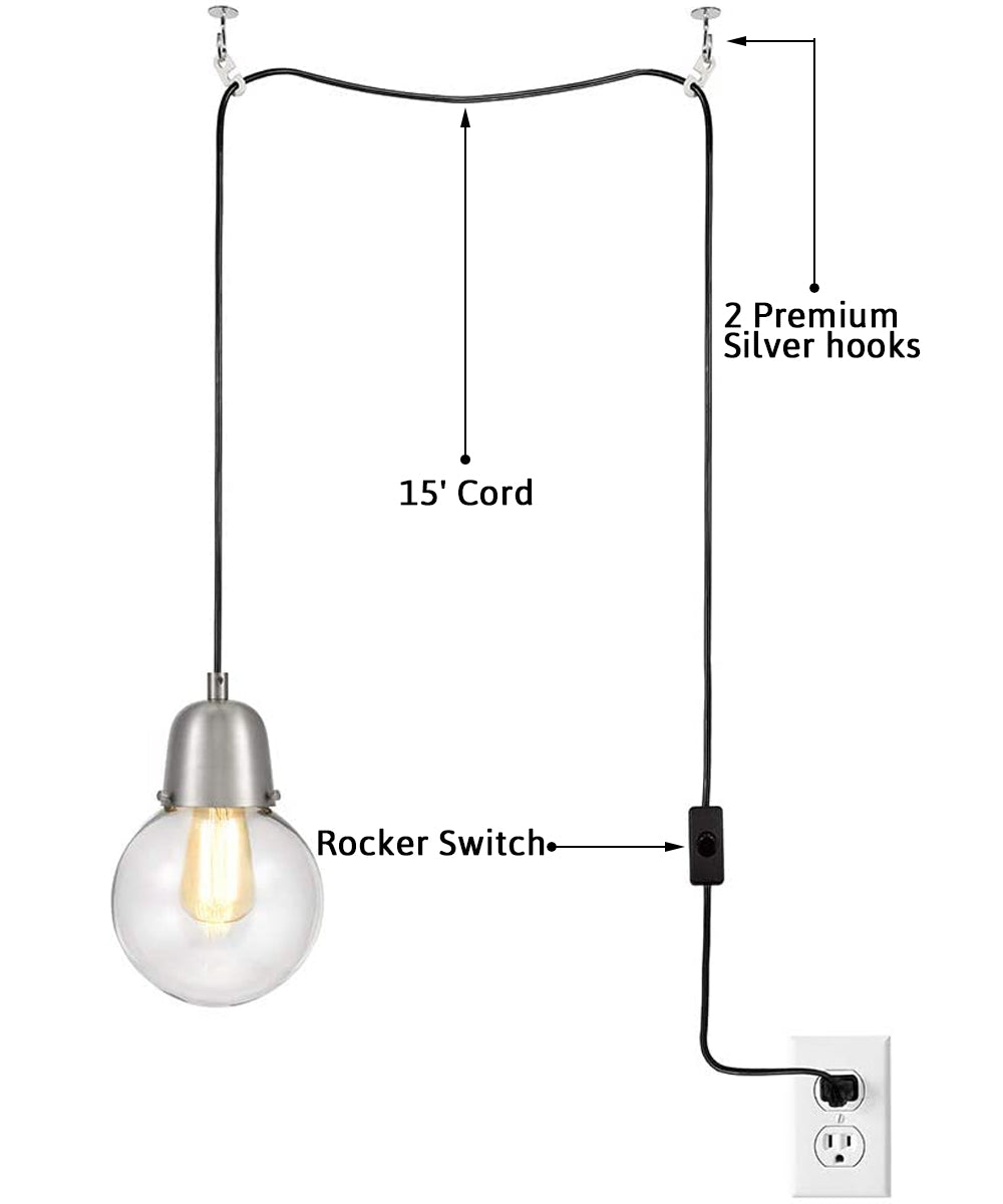 6"W Plug-In Hanging Pendant Brushed Nickel Finish