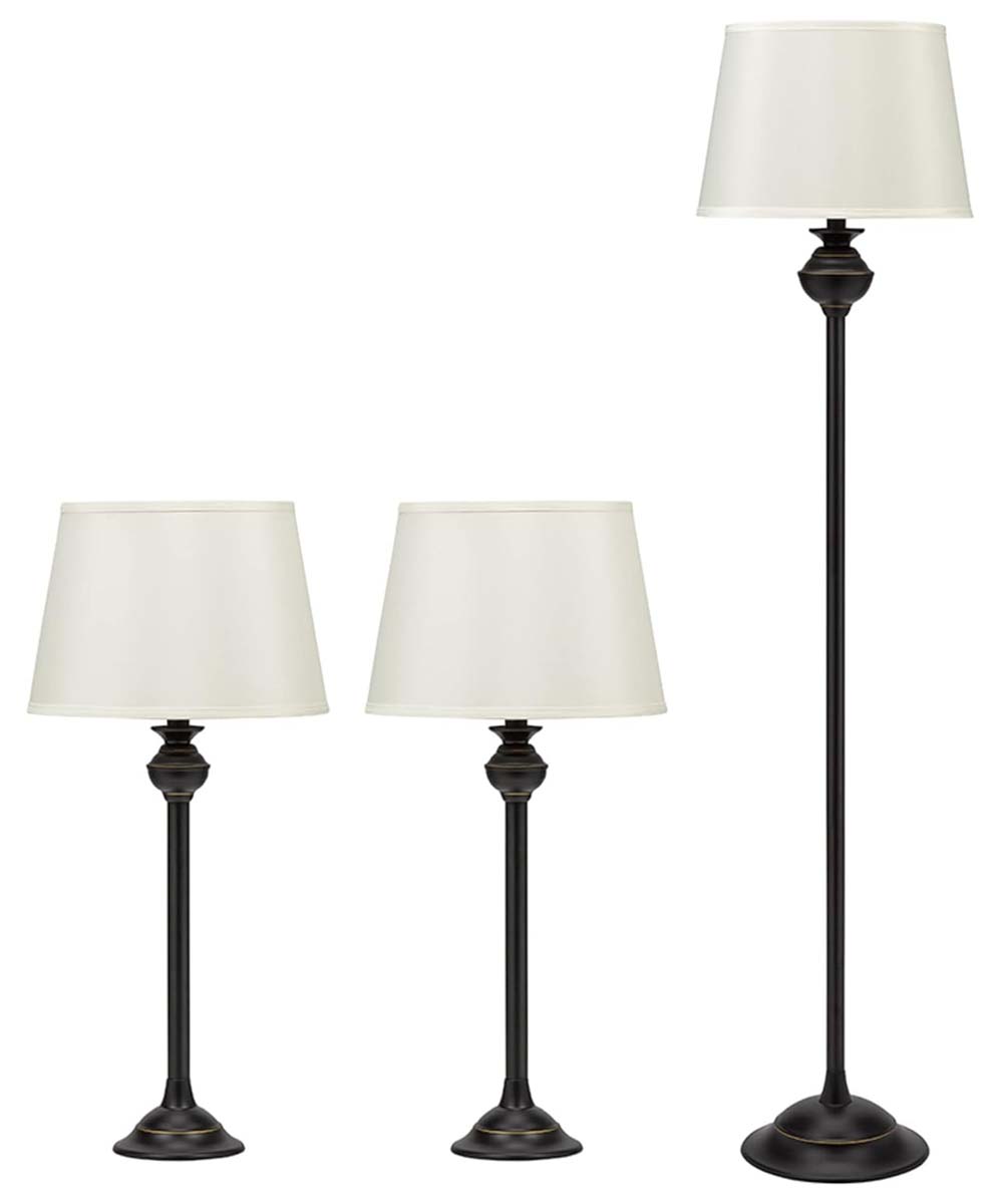 Catalina Copper Grove Larkspur 3-Piece Floor and Table Lamp Set, Modern Classic Elegant Black Metal Finish